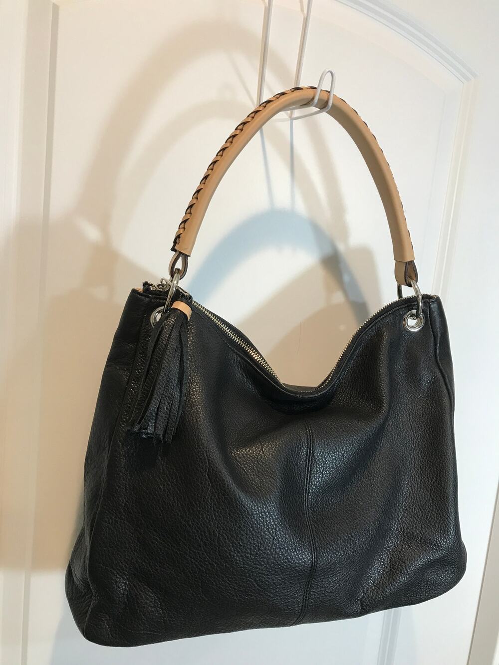 Calvin Klein Large Black Pebbled Leather Hobo Shoulder Bag EUC